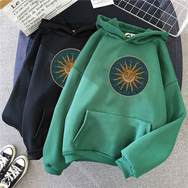 

women's hoodies & sweatshirts winter harajuku oversize ladies gothic loose sweatshirt streetwear sun and moon hoodie vintage women hood, Black