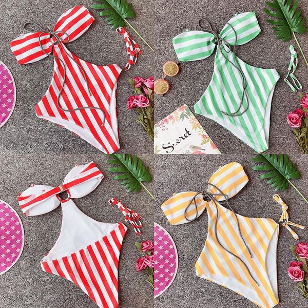 

one-piece suits women striped one piece swimsuit 2021 arrival beachwear string bodysuit monokini backless swimwear