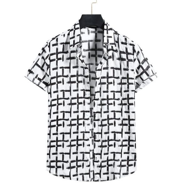 

boutique fashion shirt men's short sleeve 2021 hawaiian plaid printed for men, White;black