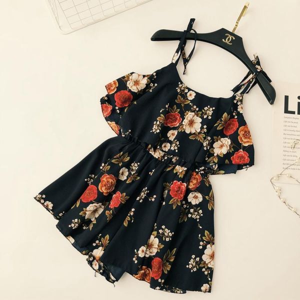 

women's jumpsuits & rompers 2021 seaside holiday v collar ruffle chiffon printing broad-legged jumpsuit women playsuits g126, Black;white