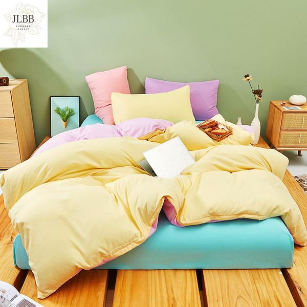 

bedding sets solid cute quilt cover pillowcase yellow bed flat sheets modern duvet twin full single girls bedclothes
