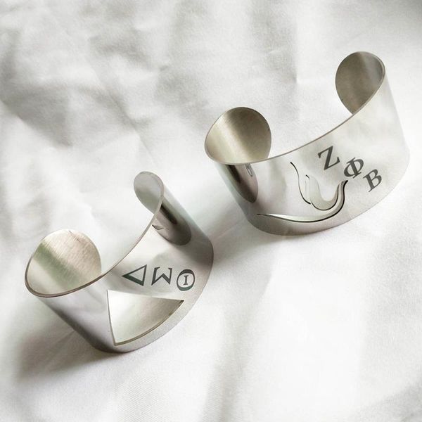 

bangle hand made greek sorority zeta phi beta stainless steel to hollow out women jewelry, Black