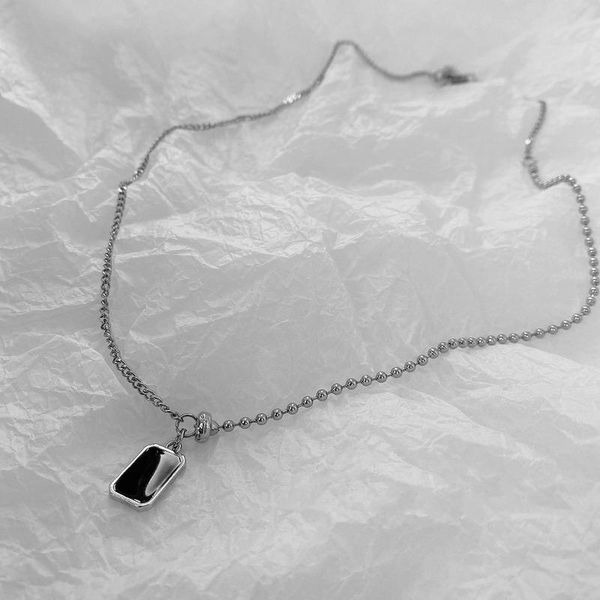 

pendant necklaces origin summer asymmetric black square geometrical necklace for women girls vintage round bead chain jewellery, Silver
