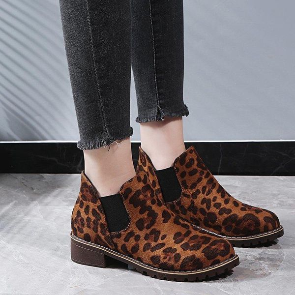 

boots fashion spring 2021 women ankle leopard slip-on women's shoes female classic plus size zapatillas mujer, Black
