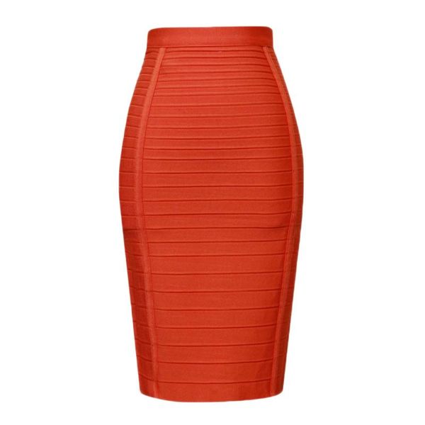 

skirts orange elastic 2021 est rayon knee length bandage pencil skirt, Black