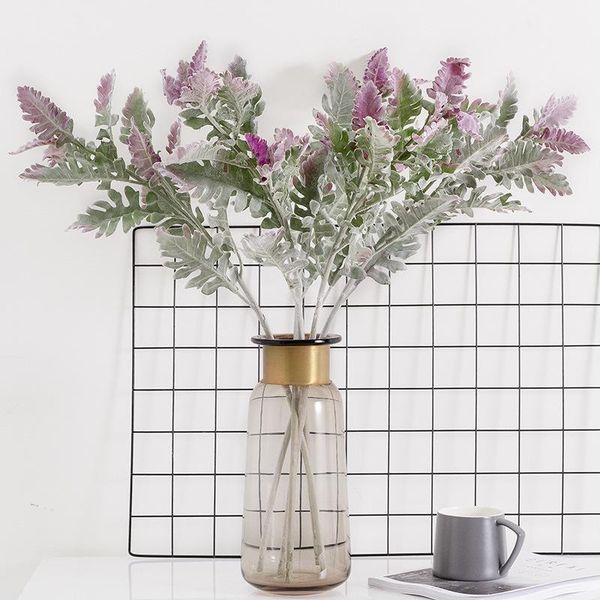 

decorative flowers & wreaths simulation flocking silver leaf chrysanthemum bunch fake plants wedding decor home el green flower arrangement