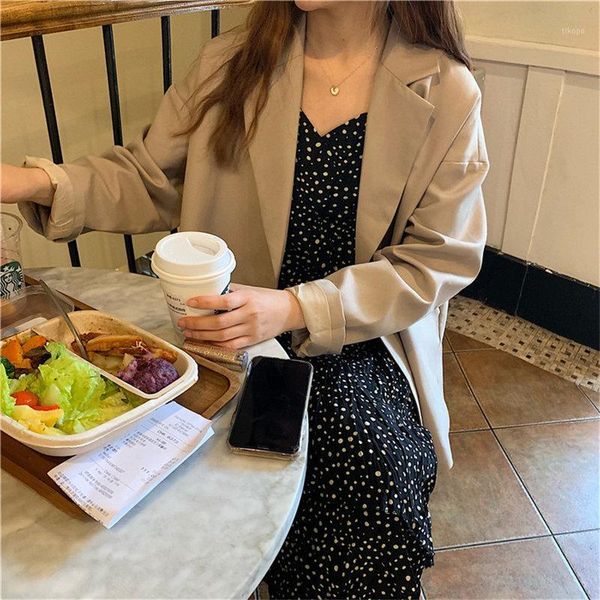 

women's suits & blazers hzirip all match women 2021 stylish gentle streetwear retro chic loose solid office lady fashion vintage1, White;black