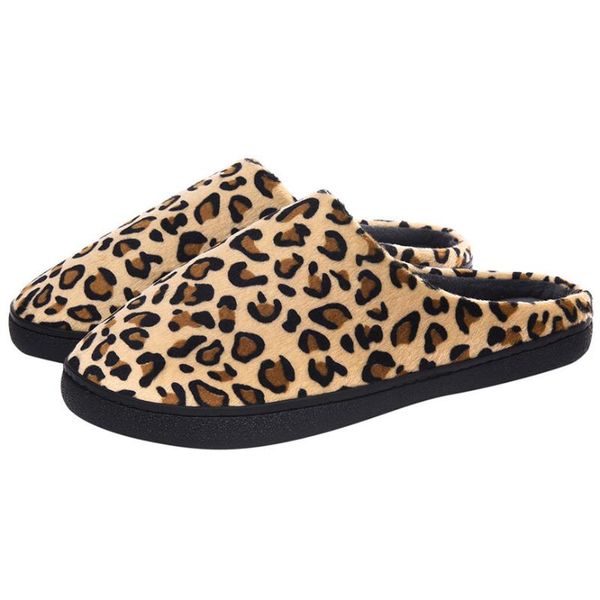 

slippers leopard couple winter indoor home plush cotton non-slip warm el flats ladies & man plus size shoes 2021 40, Black