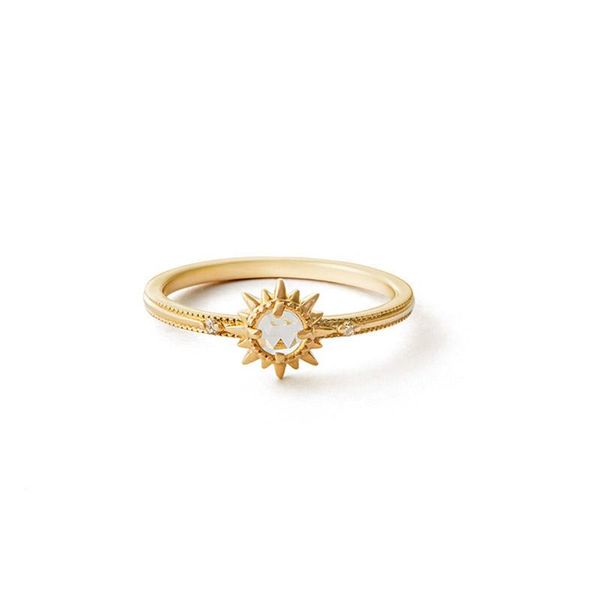 

cluster rings lamoon 925 silver ring for women twinkling sun natural clear crystal 14k light gold plated fine jewelry vintage lmri165, Golden;silver