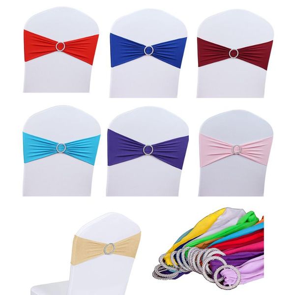 

12pcs/lot spandex lycra round buckle bow tie wedding chair cover sash bands party birthday decoration sashes
