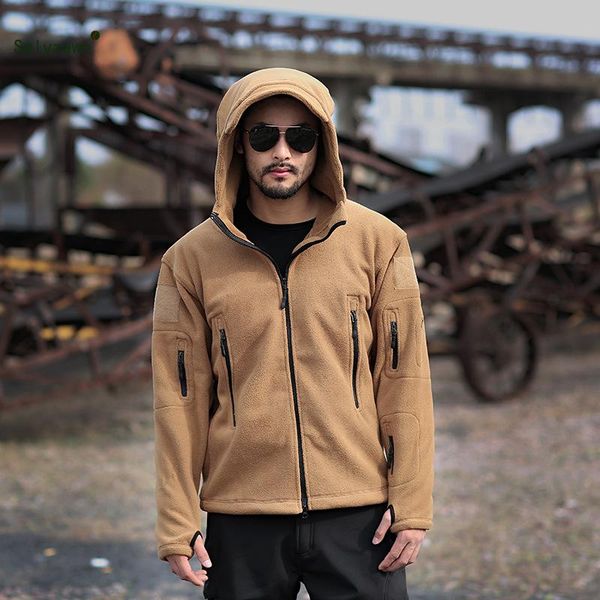 

men's jackets autumn winter mens military hooded jacket army plush zipper sportwear bomber coat camouflage pockets windbreaker plus siz, Black;brown
