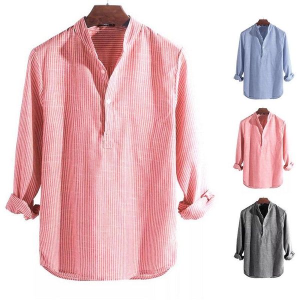 

men's casual shirts helisopus 2021 cotton long sleeve mens spring autumn striped slim fit stand collar shirt male clothes plus size 5xl, White;black