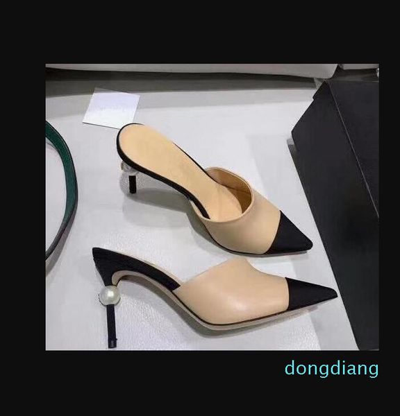 

luxury-pearl extreme high heels women slippers beige black sandals catwalk heel pumps woman dress prom shoes