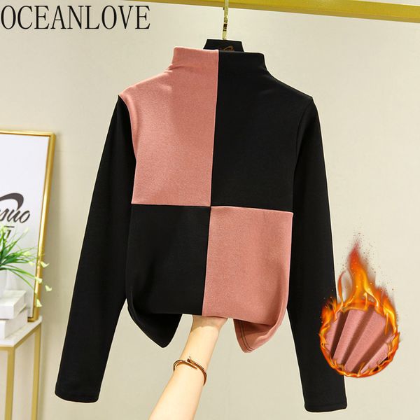 

plus size warm thick woman t shirts autumn winter fleece turtleneck mujer camisetas palid vintage t-shirt 18565 210415, White