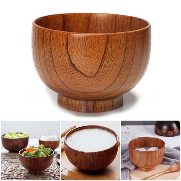 

solid wood round bowl wooden dessert salad pasta soup brown rice bowls kitchen utensils fou99