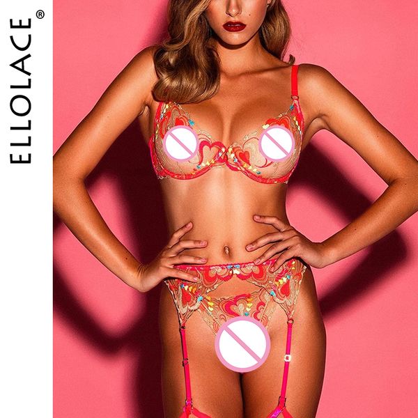 

2021elloalce erotic lingerie transparent bra underwear set female brief sets 3 piece set lace underwear bra set, Black;white