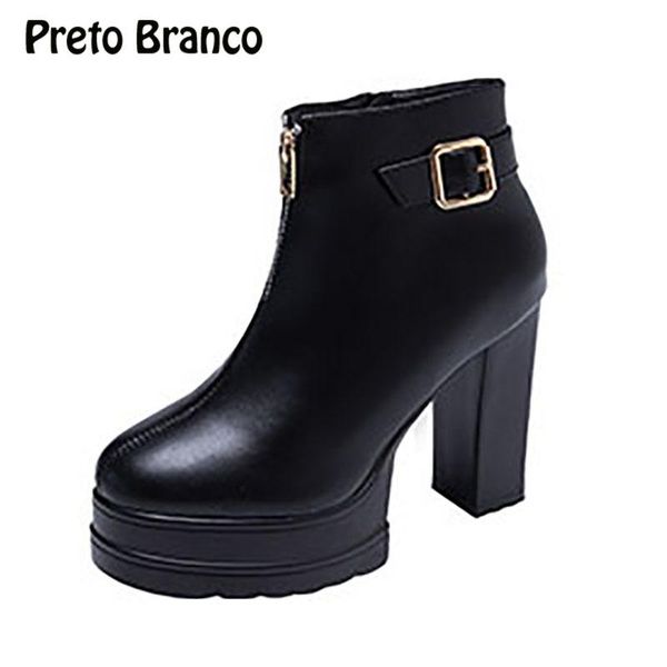 

boots preto branco autumn and winter high-heeled shoes women's 10cm booties thin platform waterproof -5376-1, Black