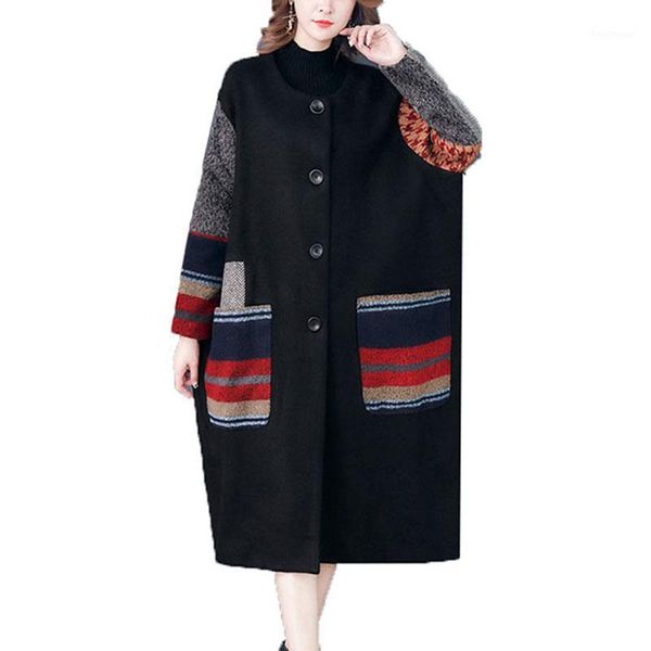 

women's wool & blends winter woolen coat ladies high-end elegant thicken coats oversized 5xl long trench windbreaker outerwear a1598, Black