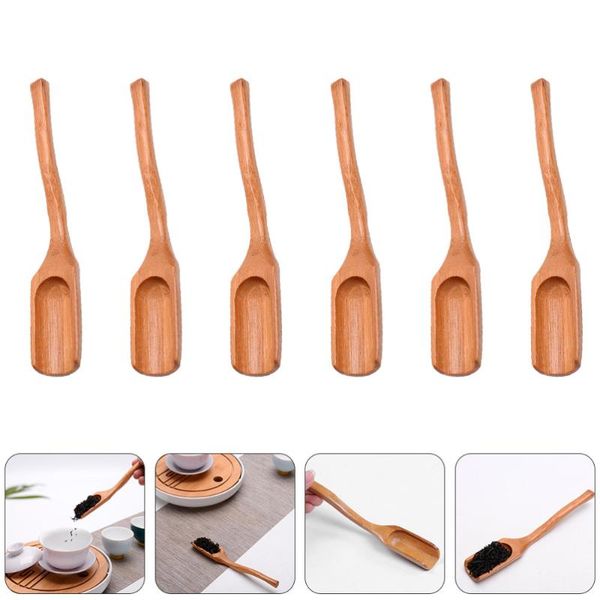 

spoons 6pcs bamboo tea shovels long handle scoops set accessories (assorted color)