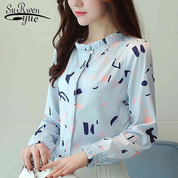 

autumn fashion chiffon women blouse shirts ol long sleeve print and blouses feminina blusas 0881 40 210521, White