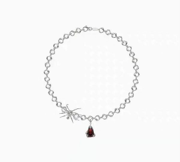 

niche design spider blood drop necklace flat twist red web red fashion clavicle neck chain, Silver