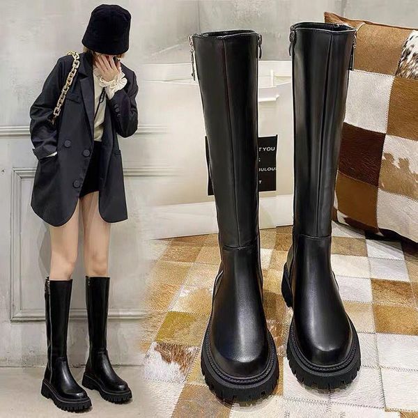 

boots 2021 ins fashion women 7cm black block high heels long winter warm knee soft leather thigh shoes