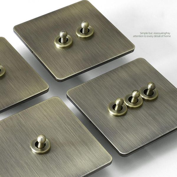 

smart home control 86 type green bronze retro wall switch1-4 gang 2 way brushed toggle switch metal panel old el