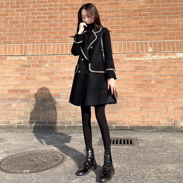 

women's wool & blends elegant woolen coat women 2022 autumn winter casual outwear female soft warm jackets ladies streetwear y929, Black