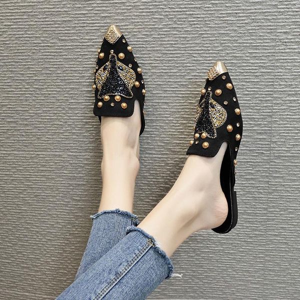 

slippers shoes women women's summer 2021 fashion flat sandalias mujer, Black