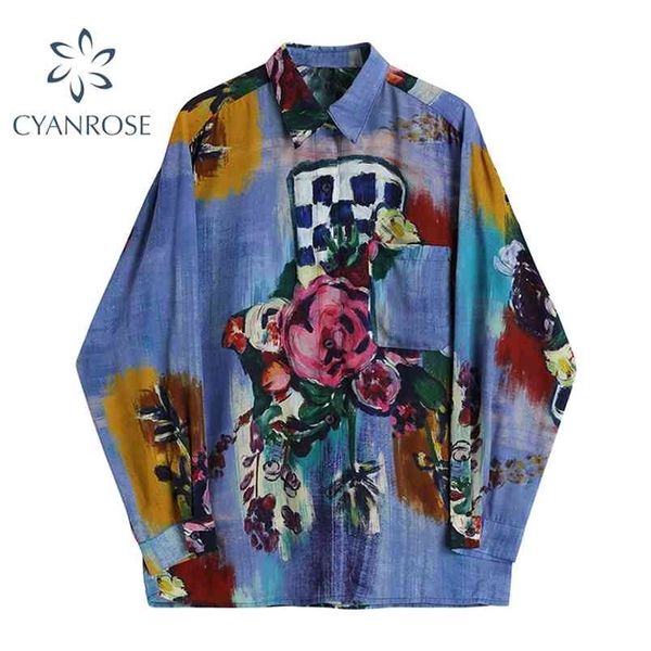 

tie dye loose blouses or for women oversized cardigan beach shirts long sleeve streetwear casual harajuku blusas 210515, White