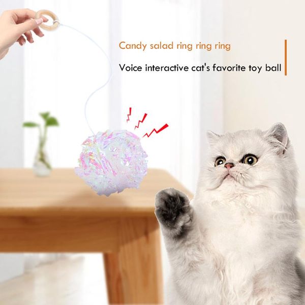 

cat toys 2pcs cute pet kitten squeak candy color ring paper balls with wood hanging climbing frame 13x45x4.5cm