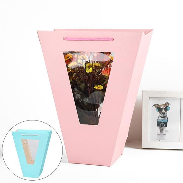 

trapezoid window flower bag paper shopping box transparent multicolor rose lover for party christmas birthday gift wrap