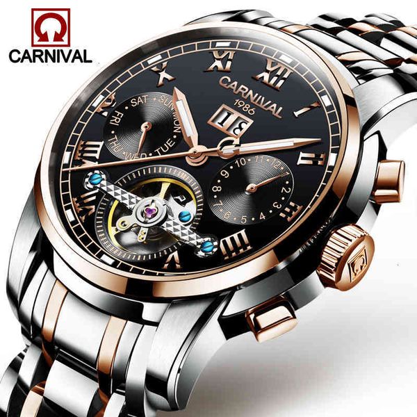 

gold carnival mark luxury rose automatic watches men's fashion waterproof calendar military mechanical relogio masculino, Slivery;brown