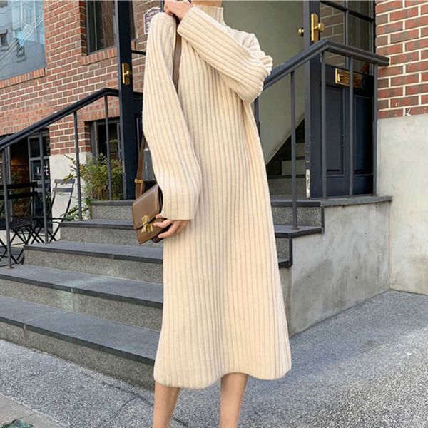 

women's sweaters beige knitted long sleeve sweater dress for women korean casual autumn winter warm dresses female jumper vestidos 2366, White;black