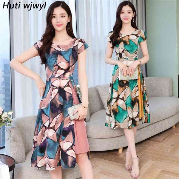 

korean vintage plus size boho elegant sundress summer print chiffon beach midi dresses bodycon women party vestido 210528, Black;gray