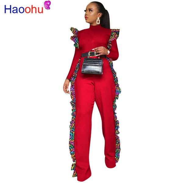 

women's jumpsuits & rompers printed ruffles overalls for women turtleneck long sleeve slim ladies jumpsuit 2021 fall winter plus size e, Black;white