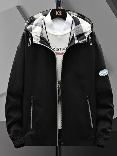 

men 1pc zipper up hooded jacket e1gy#, Black;brown