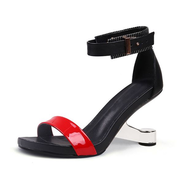 

luxury designer shoes mixed color high heel women sandals genuine leather open toe 8cm strange heel summer women sandals black