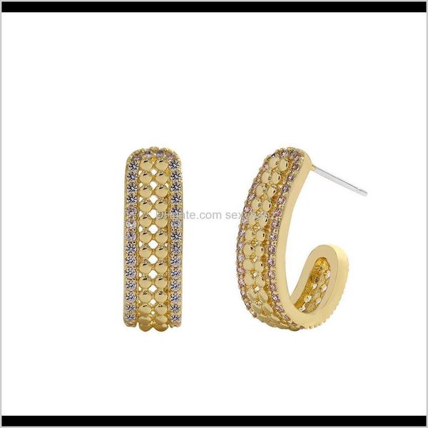 

jewelry drop delivery 2021 sparkling ins trendy fashion designer circular copper diamond zirconia stud earrings for women girls 925 sier ze1, Golden;silver