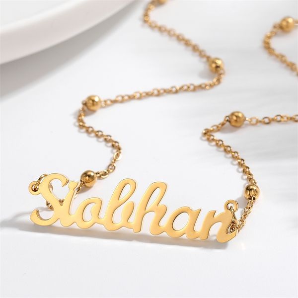 

custome name necklace pearl style gold personalized stainless steel chain pendant necklace for women birthday gifts, Silver