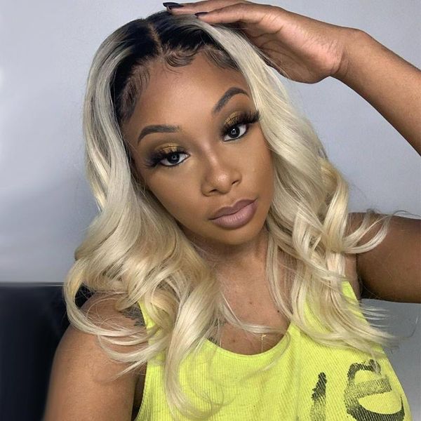 

lace wigs ombre 613 wig 1b/613 honey blonde part middle remy brazilian straight human hair 180% density pre plucked, Black;brown