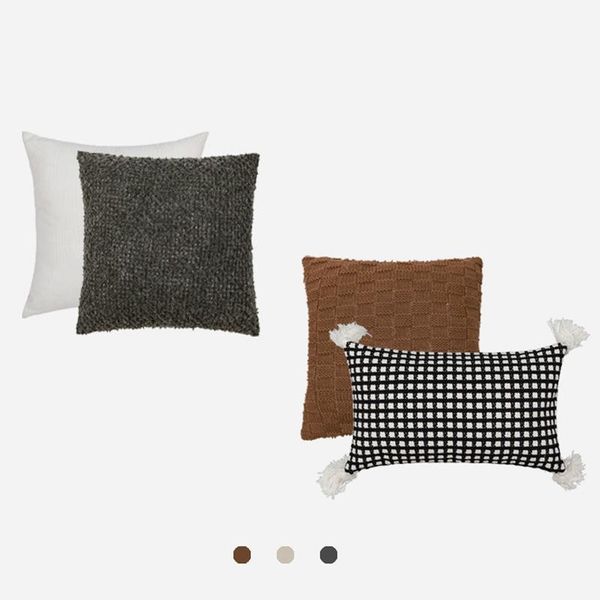 

cushion/decorative pillow fsislover knitted tassels cushion cover woolen plaid waist pillowcase bedroom decorative home cases