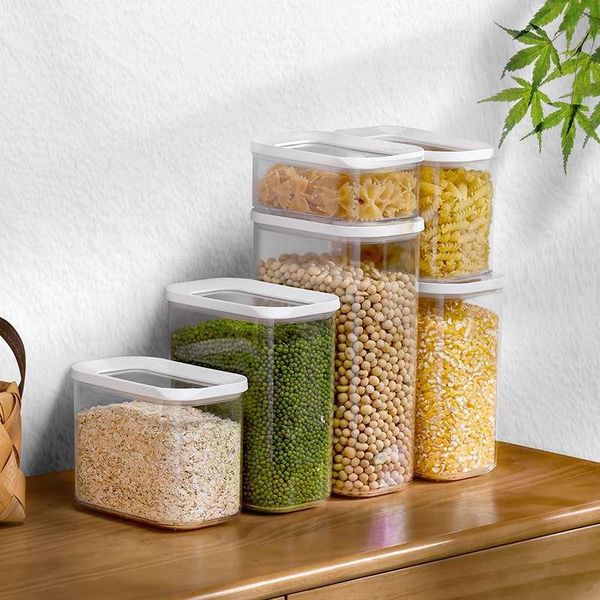 

storage bottles & jars container plastic transparent stackable dry box kitchen refrigerator noodle sealed