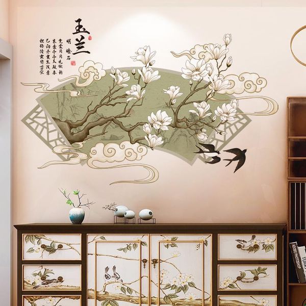 

wall stickers chinese style magnolia flower self adhesive living room sofa tv background decal poster bedroom decor mural