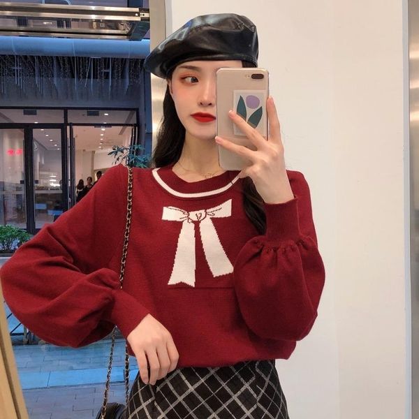 

women's sweaters o-neck autumn winter clothes women sweet style knitted bow female pullovers fashion brand fall 2021, White;black