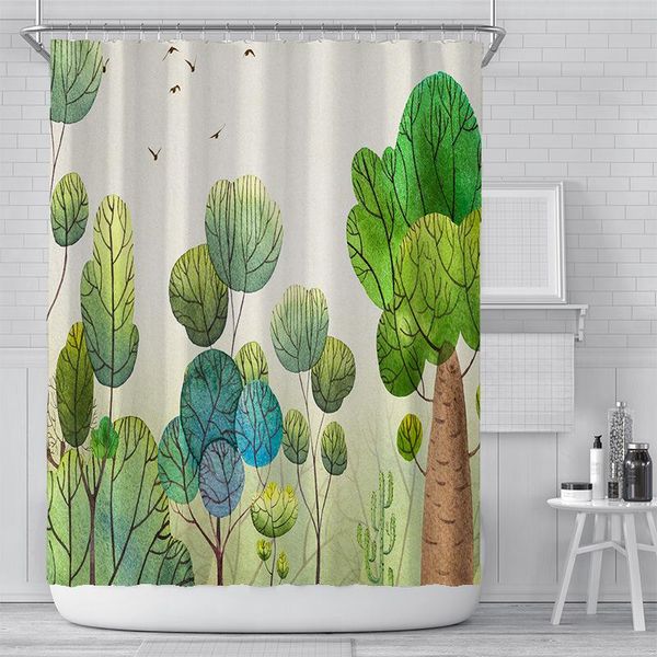 

cartoon forest tree shower curtain set with 12 hooks bathroom decoration curtains