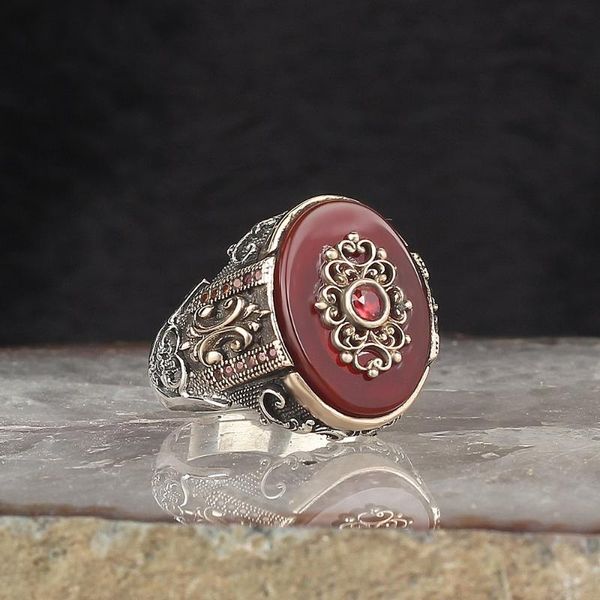 

sterling silver ring for men green natural agate stone, jewelry fashion vintage gift onyx aqeq mens rings all size cluster, Golden;silver