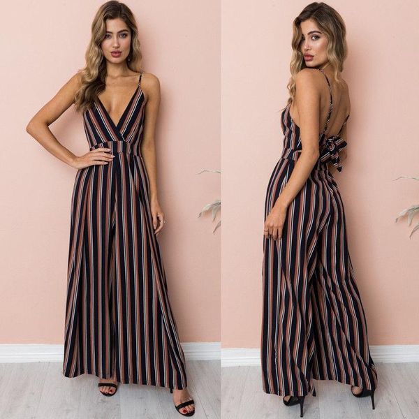 

imcute fashion women floral striped jumpsuit romper sleeveless playsuit trousers wide leg pants summer casual holiday clothing women's, Black;white