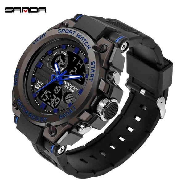 

2019 new sanda men's watch brand luxury military sports waterproof s shock digital relogio masculino x0524, Slivery;brown