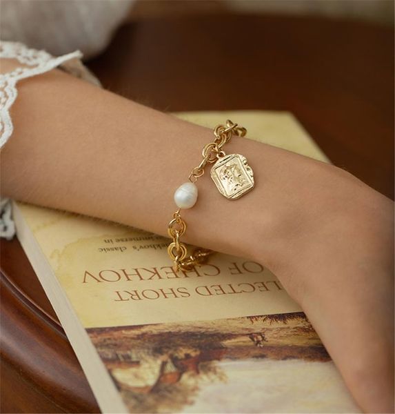 

charm bracelets vintage gold coin knitted bracelet women, temperament, simple and cold style design, portrait double layer wom, Golden;silver